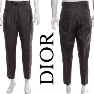 Dior Homme Wool Mohair Striped Trousers Grey Brown Mens Cropped Made In Italy 50